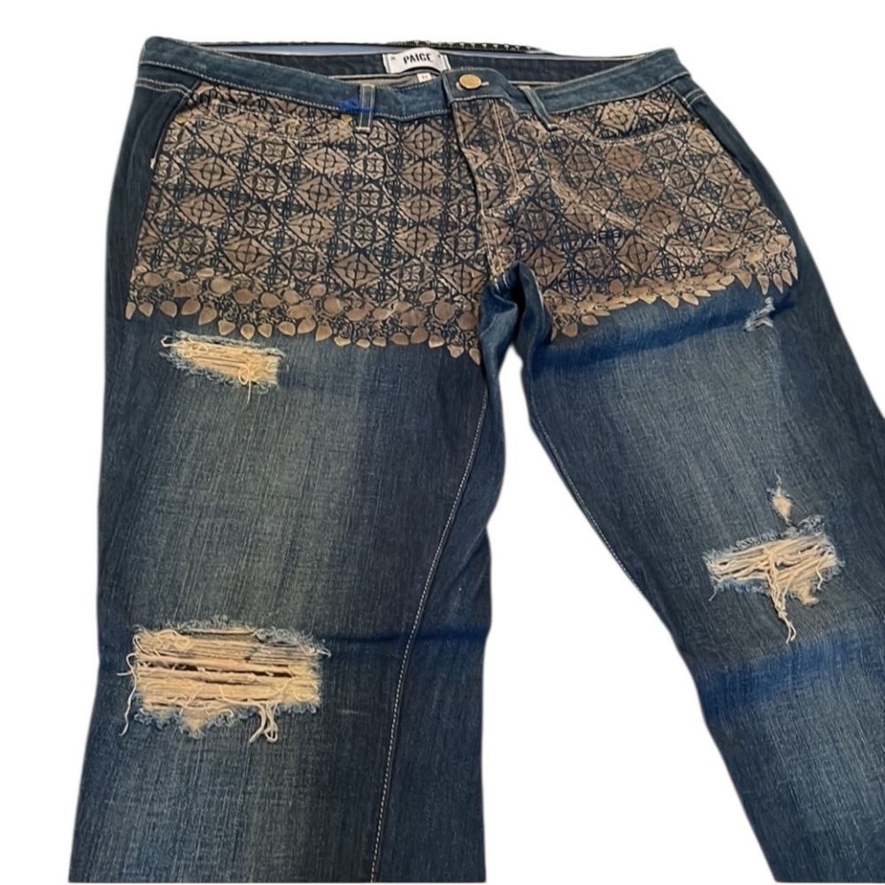 Paige size 32 blue Highrise jeans boyfriend style cuff for cropped look